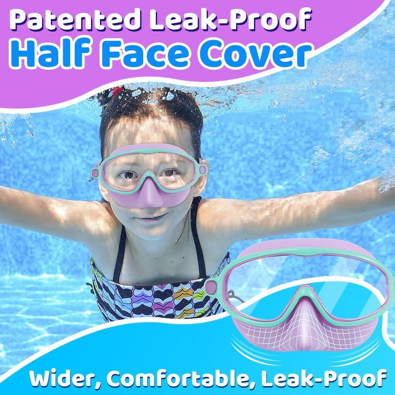 Vvinca Swim Goggles with Nose Cover, 2 Pack Wide View Diving Mask Anti-Fog UV No Leak Toddlers Swimming Goggles for Kids 3-15 - Image 4